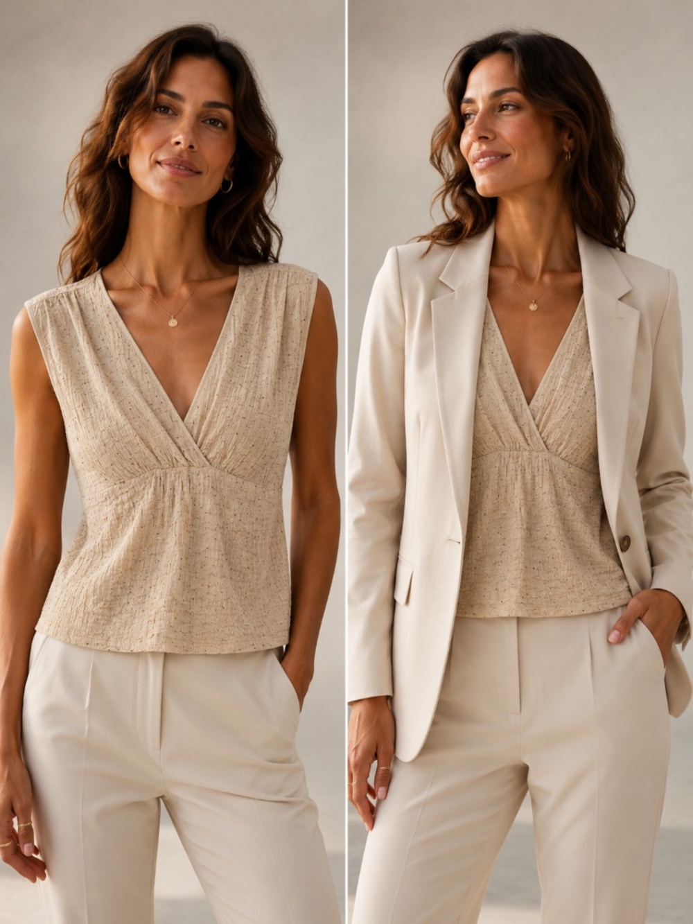 EUC Bay Studio Career Beige Textured Sleeveless Top (M)
